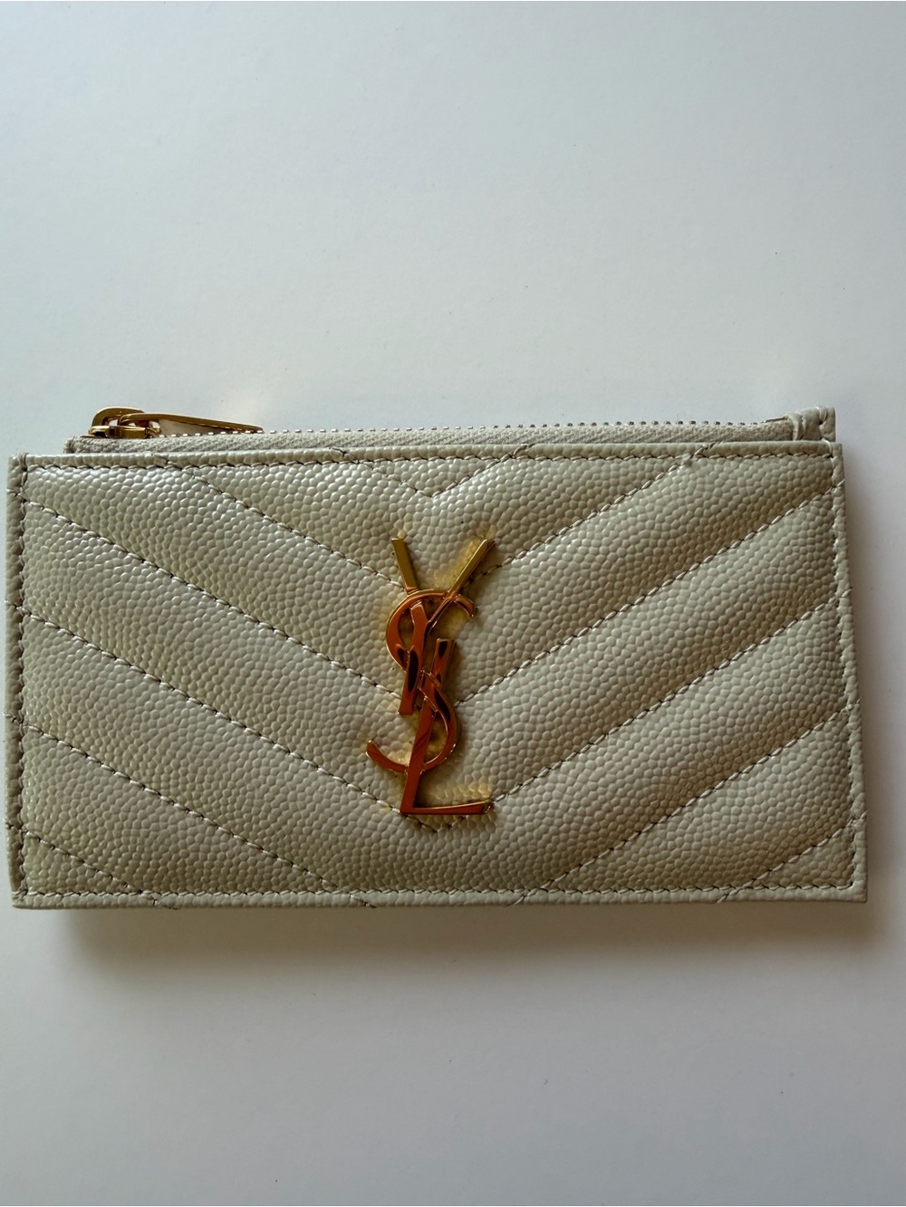 YSL-Saint Laurent Cassandre Matelasse card case in Poudre leather.